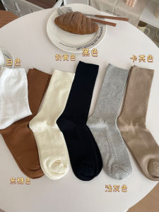 Tất Nữ Sọc Xám Màu Nguyên Chất Cao Đến Bắp Chân Tất Nữ Phong Cách Cơ Bản Đơn Giản Trận Đấu Thời Trang Tất Chun Cho Nữ Phong Cách Ins Mặc Nhà