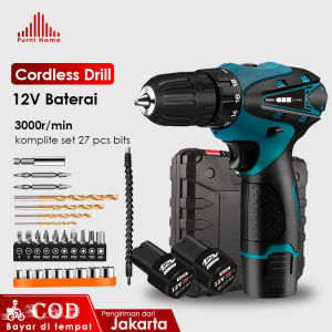 【COD+Pengiriman Cepat】 Mesin Bor Baterai 10mm 12V Mesin Bor Listrik Dual Speed Cordless Drill Set Dua Kecepatan Bor Listrik Obeng Elektrik 1/2 Batteries Pengisi daya