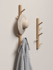 Solid Wood Tree Shape Coat Rack Oak Entrance Hall Doorway Hook Wall Mounted Coat Hanger for Bedroom Living Room