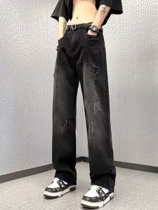 American Style Mens High Street Loose Straight Leg Jeans Spring Summer New Trend Brand Hole Pants Casual Wear Long Pants