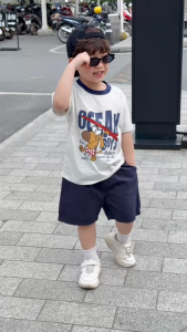 Set bộ tay ngắn đi chơi đi biển bé trai Ocean boy áo thun và quần short 9 tới 28kg BERNIE H1125B45