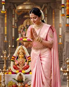 Taaraluxe baby pink Kanchi Pattu saree pastals for festival occasions
