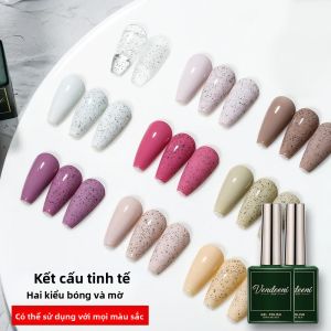 Sơn Móng Tay Dạng Gel Vendeeni 15ml Lớp Phủ Bóng Màu Đen Nhám Có Hạt Đường Dùng Cho Nail Art Có Thể Tẩy Bằng Đèn UV.