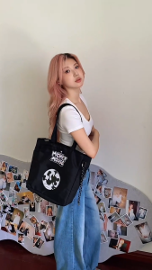 Disney Mickey Mouse Nylon Black Tote Bag Lightweight Shoulder Bag for Women and Girls Foldable Large Capacity Daily Bag