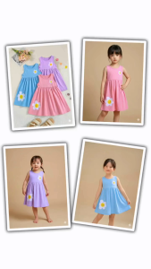 [SG Seller] Kids Girls Sleeveless Flower Dress 1-8Y - 100% Cotton Summer Midi Floral Gown - Soft Breathable Toddler Casual Sundress & Party Outfit by Veloverse