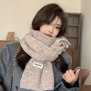 MiiOW | Khăn choàng len dệt kim cho nữ mùa đông ấm áp màu trơn phong cách Hàn Quốc dài 180cm rộng 30cm bằng polyester cho học sinh và cặp đôi