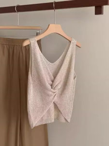 chaqi | French Unique Cross Back Knot Small Strap Vest Women Summer V-neck Ice Silk Thin Inner Wear Outerwear Top Loose Fit Short Length