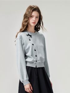 Gray Asymmetric Design Knitted Top with Button Butterfly Knot Sweatshirt Inner Match Autumn New Style HUAAPPUW Womens Sweater