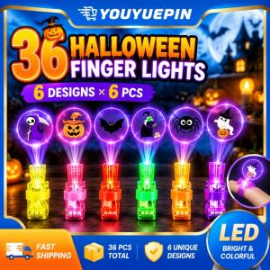 Youyuepin 36 chiếc nhẫn Đèn pin ngón tay mini 4 Thiết kế nhiều màu đèn LED lên gói số lượng lớn trang sức cho sinh nhật Halloween đồ tổ chức tiệc giáng sinh phần thưởng đồ chơi mới lạ Quà Tặng