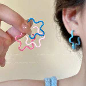 Adorable Blue Flower Womens Earrings Pink Dangle Studs Fashionable Unique Design Sweet Style Jewelry Accessories