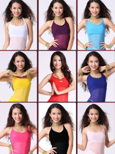 Feimei Belly Dance Spaghetti-Strap Camisole Top Belly Dance Practice Clothes Performance Clothes Semi-Transparent Yarn Tulle Bottoming Top for Women