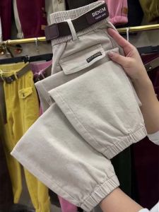 ฤดูใบไม้ผลิ ฤดูใบไม้ร่วง ล้างใหม่ เดนิม ผ้าฝ้าย 9 ชิ้น กางเกง ลำลอง ผู้หญิง เอวสูง พรางหุ่น Harem กางเกง มีสไตล์ All-Match Cuffed กางเกง