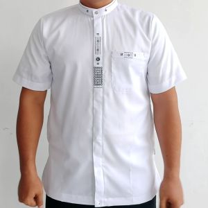 Baju Koko Putih Pria Lengan Pendek Kemko Dewasa Hadroh Motif Bordir Simpel Toyobo Taqwa Terbaru