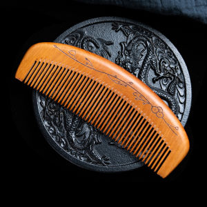 Langfu Whole Wood Carving Small Flower Pattern Peach Wood Comb Womens Hairbrush Home Use Smooth Hair Fine Toothed Styling Comb