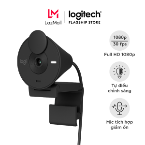 Webcam Full HD Logitech Brio 300 Màn che ống kính Micrô giảm tiếng ồn USB-C được chứng nhận cho Zoom Microsoft Teams Google Meet tự động điều chỉnh Ánh sáng