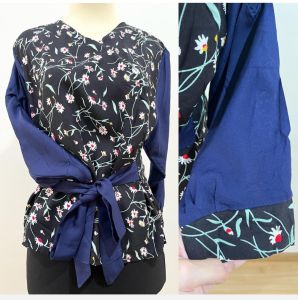 ●ECLAIRE● 0IS Blouse Rayon adem lengan 7per8 Motif Bunga Floral Flowerita Kasual Kerja Santai Bepergian