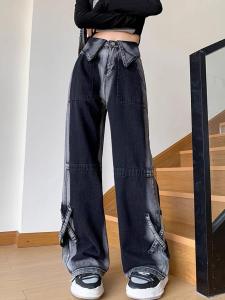 plus Size Womens High Waist Wide Leg Jeans Fleece Lined Thickened Straight Long Trousers Autumn Winter Fashion Casual Pants