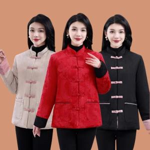 Handmade Cotton Jacket Womens Style Retro Satin Floral Embroidery Winter Warmth Thickened Cotton Padded Coat for Mommy
