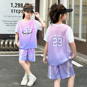 Childrens Basketball Uniform Short Sleeve Quick Dry Breathable Sportswear Two-Piece Set Youth Trend Customizable Fitness