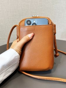 Lianghui Litchi Pattern Soft Leather Zipper Crossbody Bag Mini Mobile Phone Bag Daily Match Young Peoples Small Size PU Handbag