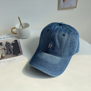 Letter R Denim Baseball Cap Female K-style Trendy Spring and Summer American Wide Brim Face Small Big Head Circumference Peaked Cap Male Hat