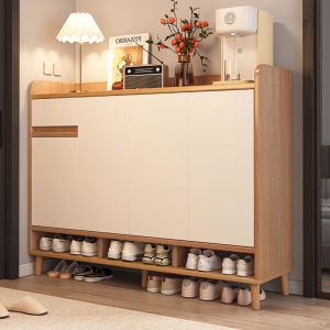 Rustic Solid Wood Shoe Cabinet Simple Design Indoor Storage Entrance Hall Home Use New Model 2025 Multi-layer Shoe Rack Ornament