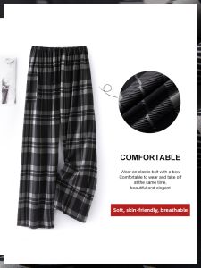 KASIHAN | Summer Gingham Cotton Silk Long Pants Comfortable for Vacation and Beachwear