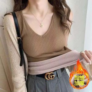 Winter Plush Thermal Vest For Womens V-neck Thermal Underwear seamless velvet warm vest womens new cashmere warm top