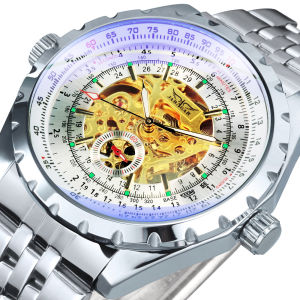 JARAGAR Sports Skeleton Mechanical Watch for Men Luminous Hands Leather Steel Strap Business Automatic Watches Top Brand Gifts