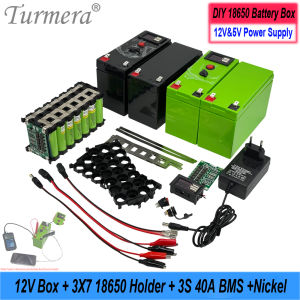Turmera DIY 12V Battery Box 3x7 18650 Holder 40A BMS Voltage Capacity Displayer 2*USB 5V Power Bank Controllable Dual-Channel
