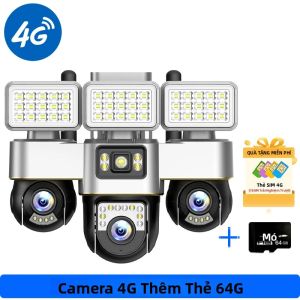 Camera An Ninh 15MP Ba Ống Kính Hỗ Trợ SIM 4G Giám Sát Tại Nhà Có Tính Năng Nhìn Đêm Đèn Đường Ngoài Trời Chống Nước Camera CCTV