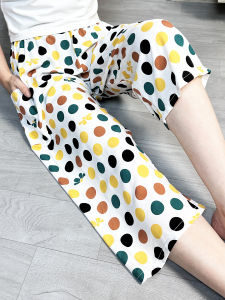 กางเกงนอนผ้าไหมคอตตอนสำหรับผู้หญิง กางเกงขายาวเอวสูง ทรงหลวม ป้องกันยุง ผ้าฝ้ายผสม ทรงหลวม ลำลอง ฤดูร้อน 2025