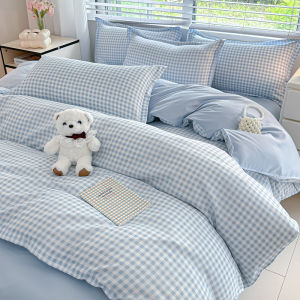 Dansunreve 3/4in1 Plaid Bedsheet Sets with Comforter Cover & Pillowcase & Bedsheet Single/Super Single/Queen/King/Super King