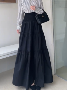 MANMI | Black A-Line Stylish High-Grade Loose Casual Anti-Aging Long Skirt
