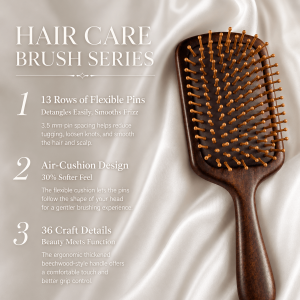 Akiracosme Hair Brush Natural Beech Wood Wide Board Massage Scalp Comb Air Cushion Anti-Static Detangle Brush For Curly Long Hair Both Women Men