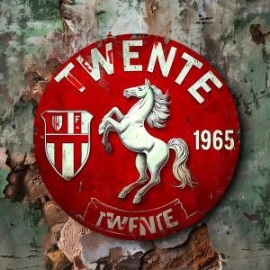 CIFbuy | Twente F.C. Logo Metal Wall Sign Vintage Dutch Emblem Heavy-Duty Iron Round 20cm