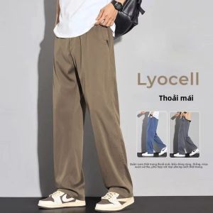 Quần Nam Mềm Mại Lyocell Quần Âu Mùa Thu Mới Thoải Mái Thời Trang Màu Trơn Đơn Giản Quần Nam Nhẹ Thẳng Dáng Rộng Vừa Vặn