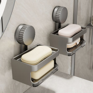 Powerful Suction Soap Dish Wall Mounted Double Layer Soap Holder Bathroom Toilet Bathroom Wall Mounted Storage Rack
