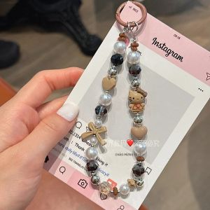 Sanrio | Móc Khóa Hello Kitty Phong Cách Y2K Vintage Đính Hạt Giả Ngọc Trai Nơ Hình Trái Tim Mặt Dây Treo Túi Xách Làm Thủ Công Dây Đeo Điện Thoại Phụ Kiện Thời Trang