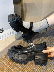 French Style Thick Heel Mary Jane Shoes Womens Spring New Butterfly Knot round Head High Heels Single Shoes British Style