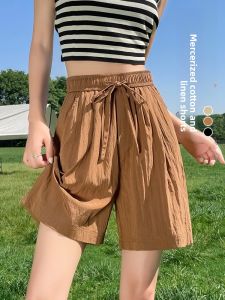 LANGPIN | Ice Silk Thin Shorts Women Summer Thin Japanese Pleated Lazy Yamamoto Cotton Linen Five-Part Pants High Waist Slimming