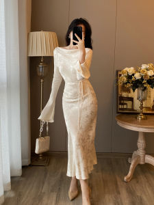 Elegant Long Sleeve Chinese Style Dress Womens Autumn Fashion Slimming Retro Wrap around Skirt Single Piece High Quality Dress