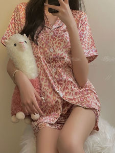 Áo Ngủ Lụa Băng Mùa Hè Cho Nữ Áo Ngủ Dài Tay Rộng Rãi Mỏng Họa Tiết Da Báo Ngắn Bộ Đồ Mặc Nhà Mặc Ngoài Trời