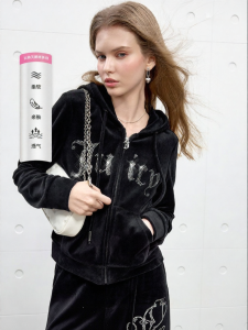 Juicy Couture | Velvet Hooded Drill Embellished Jacket