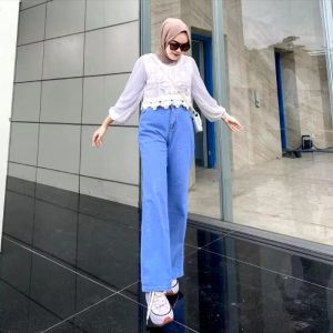 Celana Panjang Kulot Jeans Standar/Jumbo Bahan Denim 12osCutbray Wanita Dewasa