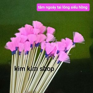 Set 4 tăm ngoáy tai lông Hồng Hạc  hồng  mịn bông to tròn Hàng Vip ngành ráy tai