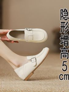 Elevated Heel Womens Shoes Soft Leather Comfortable Work Footwear British Style Commuter Loafers Small Size Fashion Single Shoes