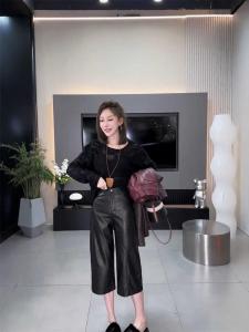 Ultra Soft Protein Leather Wide Leg Pants Casual High Waist Womens Loose High End Bootcut Trousers Elegant Personality
