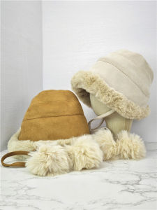 Fluffy Bucket Hat Womens Warm Non-Shedding Ball Big Head Size Autumn Winter Windproof Cotton Fishing Cap Casual Style Polyester Fiber