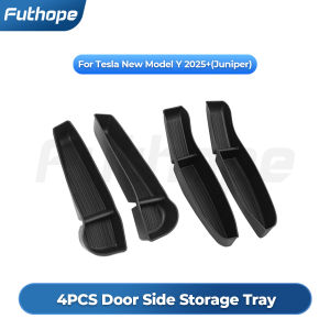 Futhope 4pcs side door storage box for Tesla new model Y Juniper 2025 Armrest Tray Organizer Front Door Handle decoration